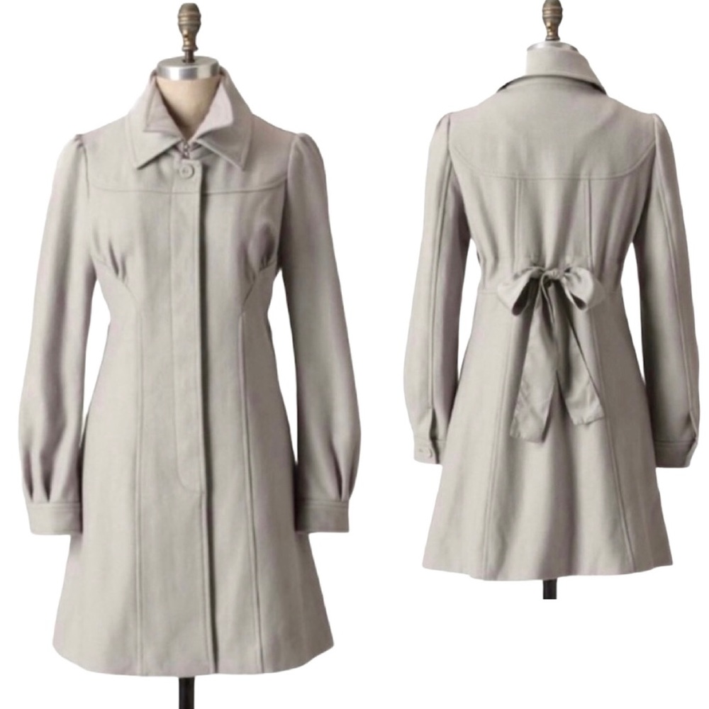 Anthropologie Elevenses Pearl Grey Masterful Wool Car Coat